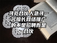 寻觅合伙人急寻一名擅长网络推广的不是招聘而是合伙