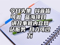 今日头条 抖音皆可做 蓝海项目 讲故事做内容网站服务 月入可过万