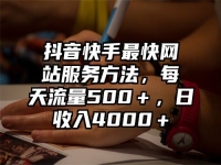 抖音快手最快网站服务方法，每天流量500＋，日收入4000＋