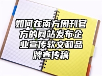 如何在南方周刊官方的网站发布企业宣传软文和品牌宣传稿