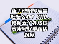 新手涨粉慢流量低怎么办？别怕，教你五个办法提高账号权重和活跃度